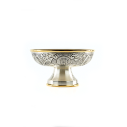 Patena de Comunhão Prateada e Dourada JHS (Grande)